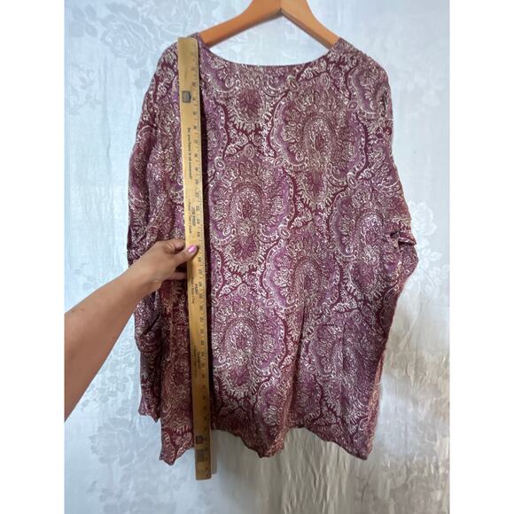Lane Bryant Blouse 26 28 Mauve Print 100% Silk V Neck Asymmetric Sleeves - Picture 9 of 9
